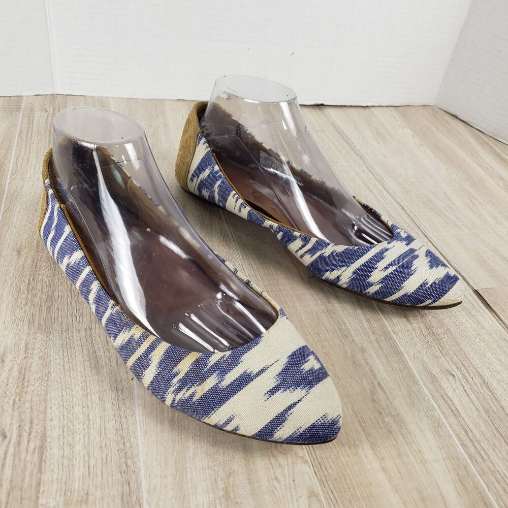 Reef Bochica 2 Canvas Fabric Blue/White Pointed Toe Ballet Flat Sz 10